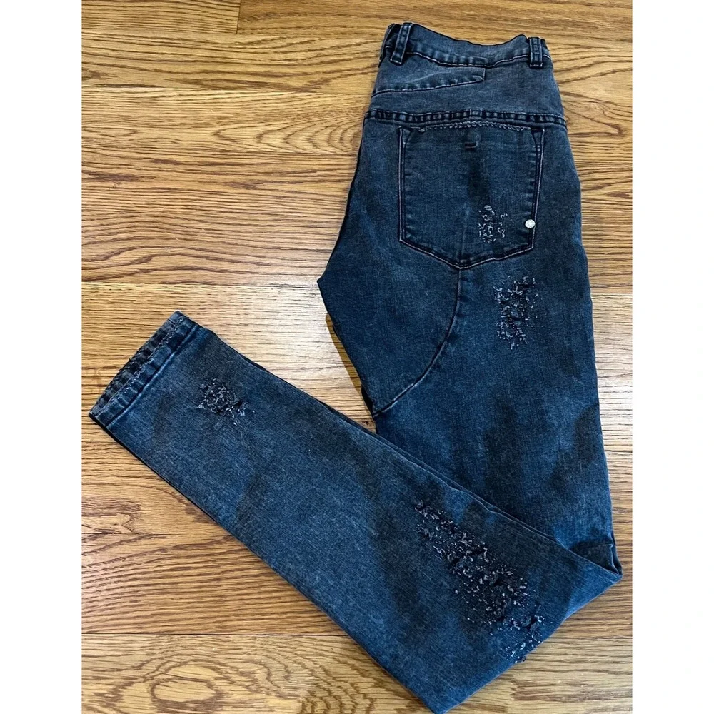 Men's Kollar Rockstar Buttonfly Jeans‎ Faded Vintage Black Size 30 x 31